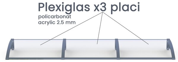 Copertină PRO 240x150 cm din aluminiu și plexiglas – Gri/Transparent