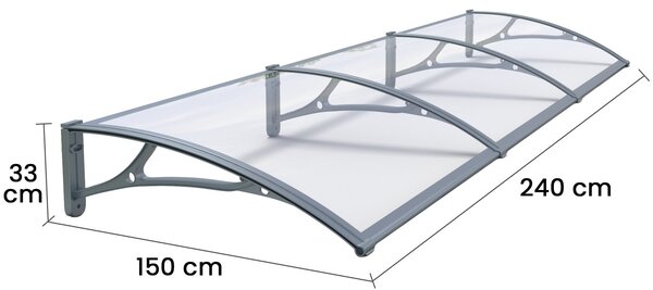 Copertină PRO 240x150 cm din aluminiu și plexiglas – Gri/Transparent