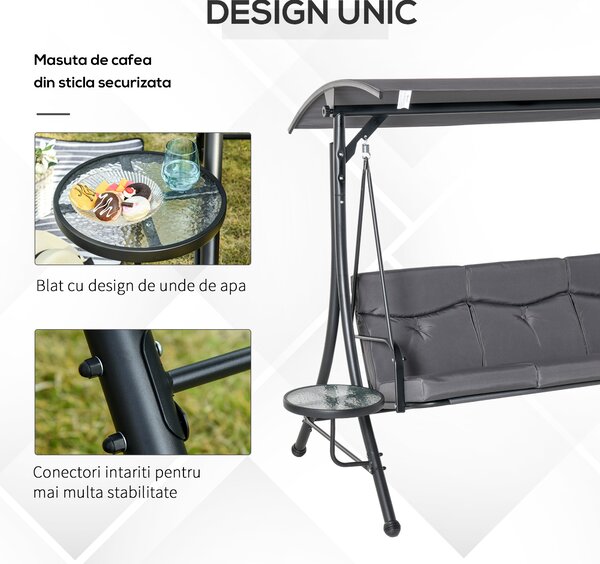 Outsunny Balansoar cu 3 scaune de gradina sau balcon cu acoperis si 2 mese de cafea | Aosom Romania