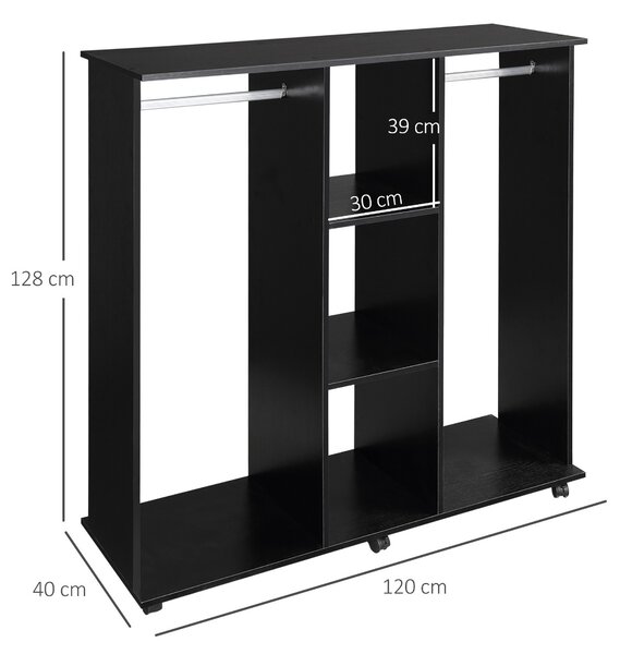 HomCom dulap haine cu 5 rafturi, 120x40x128 cm, negru | Aosom Romania
