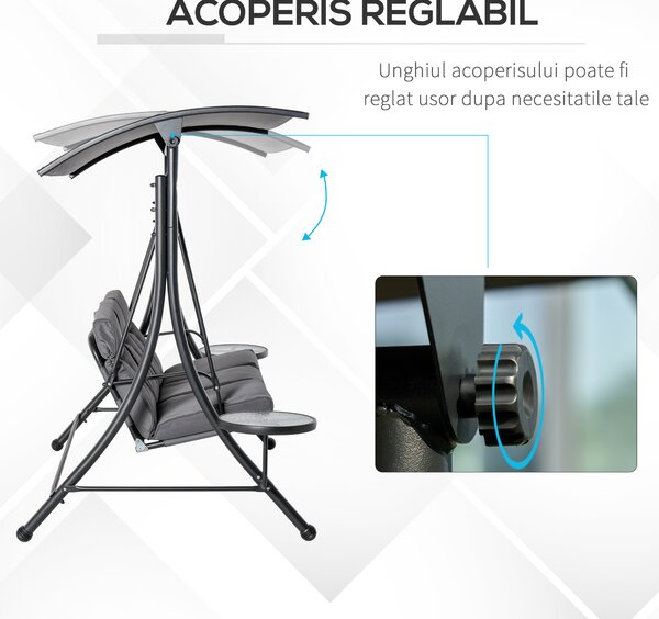 Outsunny Balansoar cu 3 scaune de gradina sau balcon cu acoperis si 2 mese de cafea | Aosom Romania