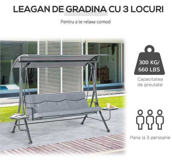 Outsunny Balansoar cu 3 scaune de gradina sau balcon cu acoperis si 2 mese de cafea | Aosom Romania