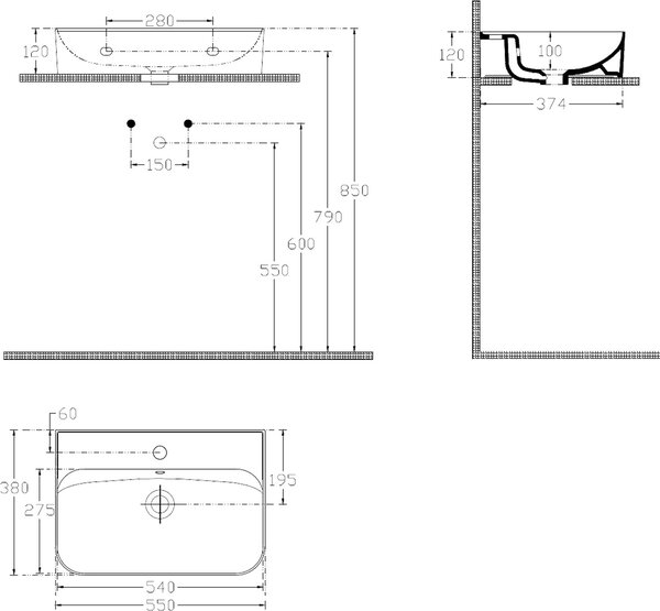 Isvea Sistema lavoar 55x38 cm dreptunghiular clasică-de blat alb luciu 10PL53055