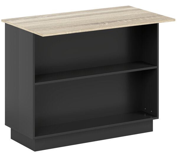HOMCOM Insulă de Bucătărie cu Bar, Cărucior de Bucătărie cu 2 Compartimente Deschise și 2 Dulapuri, 105x60x82 cm, Negru | Aosom Romania