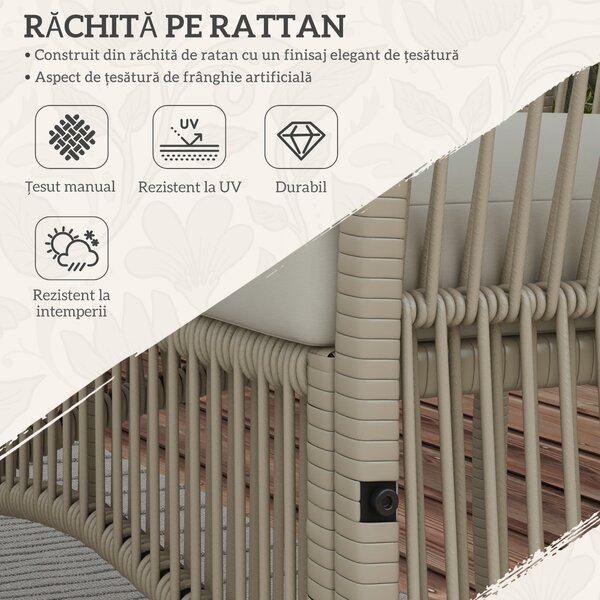 Outsunny Set de Grădină cu 2 Fotolii de Exterior, Canapea și Măsuță, 56x56x80 cm, Kaki | Aosom Romania