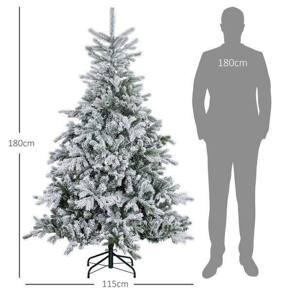 HOMCOM Brad de Crăciun Înzăpezit cu 1321 Crengi, Brad de Crăciun Artificial din Plastic și Metal, Ø115x180 cm, Verde | Aosom Romania