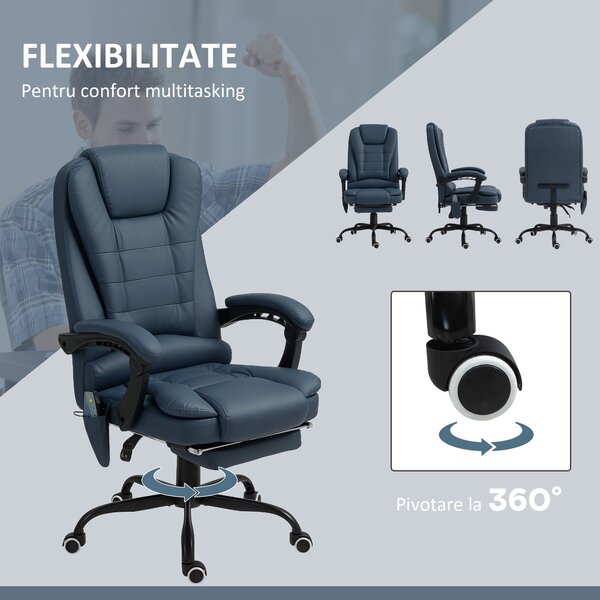 Vinsetto Scaun Birou Ergonomic Fotoliu de Birou Ergonomic cu 7 Puncte de Masaj Suport Picioare Reglabil 67x67x111-121 cm Albastru | Aosom Romania