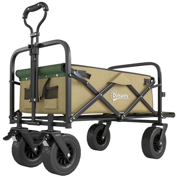Outsunny Cărucior de Exterior Pliabil, Rezistent pentru Camping, cu Ușă în Spate Deschidere și Maner Telescopic | Aosom Romania