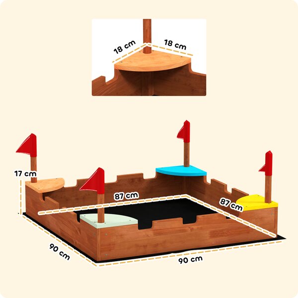 AIYAPLAY Lădiță Nisip Castel Copii Scaune 90x90x17 Maro | Aosom Romania