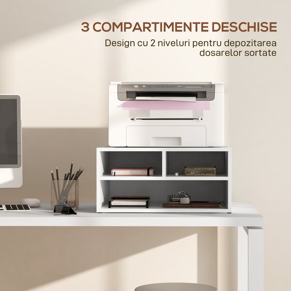 HOMCOM Suport pentru Imprimantă cu 2 Niveluri, 47x40x27.5 cm, Alb | Aosom Romania
