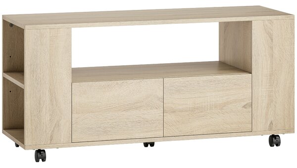 HOMCOM Suport pentru TV de 42" cu Roți Pivotante și Frână, Rafturi Ajustabile și Sertare, 102x34.5x48.5 cm, Lemn | Aosom Romania