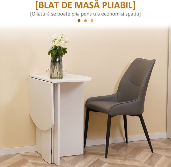 HOMCOM Masă Pliabilă Bucătărie Prânz Lemn Melamină Ușor de Curățat Design Compact Alb | Aosom Romania