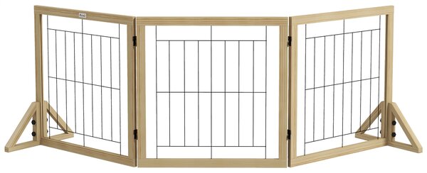 PawHut Gard pliabil pentru câini, gard de siguranță pentru animale de companie și căței cu 3 panouri și suporturi triunghiulare, 210x70 cm, lemn natural | Aosom Romania