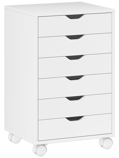 HOMCOM Sertar de Birou cu 6 Sertare Soft Close, 4 Roți, Sertar de Birou pentru Scrisori/Format A4, Dulap Vertical pentru Studio Imprimantă, 40x35x63 cm, Alb | Aosom Romania