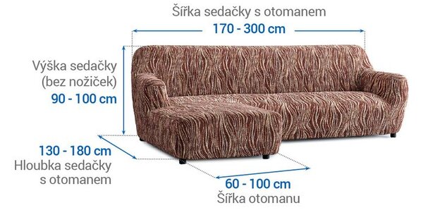 Huse bielastice UNIVERSO NOU dungi maro canapea cu otoman stânga (l. 170 - 300 cm)