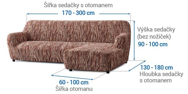 Huse bielastice UNIVERSO NOU dungi maro canapea cu otoman dreapta (l. 170 - 300 cm)