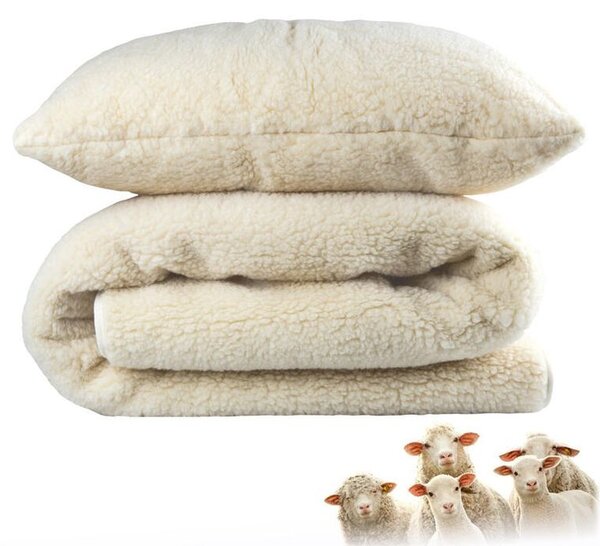 Set cu pilotă 135 x 200 cm şi pernă 70 x 90 cm din lână Merino