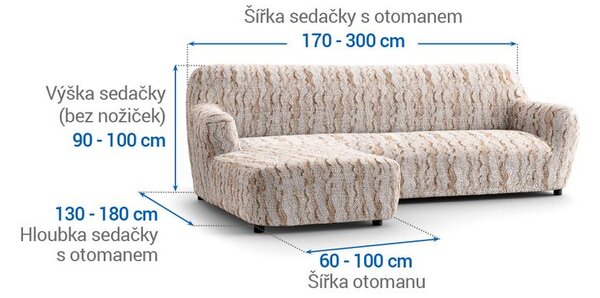 Huse bielastice OCEANO NOU bej canapea cu otoman stânga (l. 170 - 300 cm)