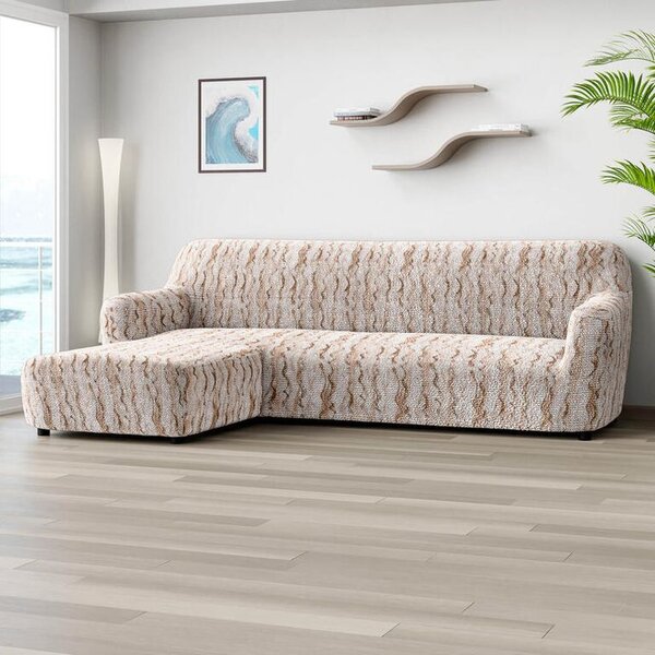 Huse bielastice OCEANO NOU bej canapea cu otoman stânga (l. 170 - 300 cm)