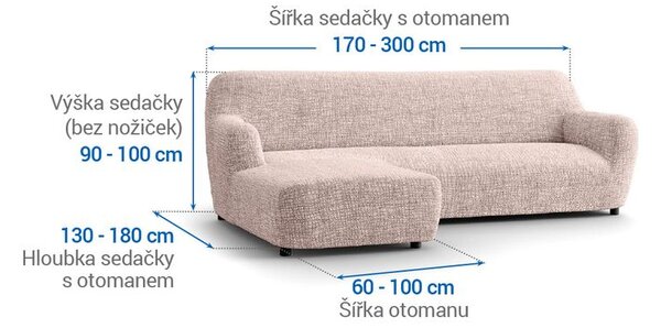 Huse cu două elastice GRAFITI NOU bej canapea cu otoman stânga (l. 170 - 300 cm)