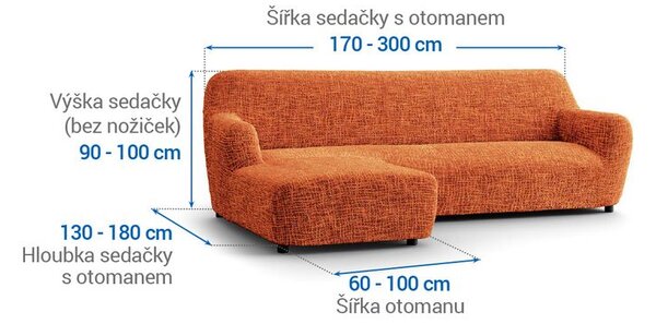 Huse cu două elastice GRAFITI NOU cărămizie canapea cu otoman stânga (l. 170 - 300 cm)