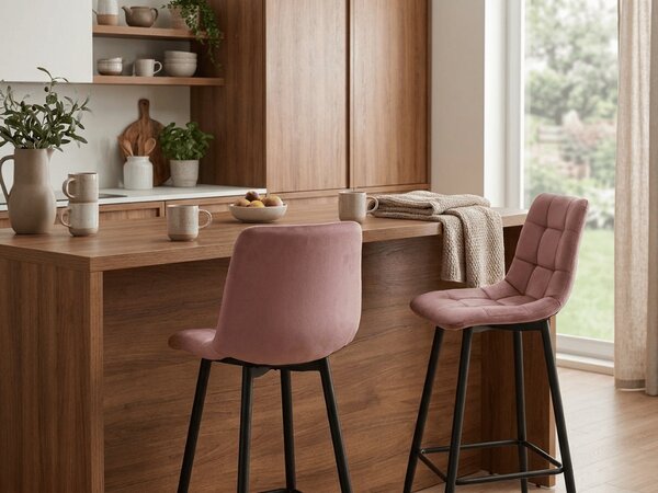 Scaun de bar ARCETO VELVET cu picioare negre, roz