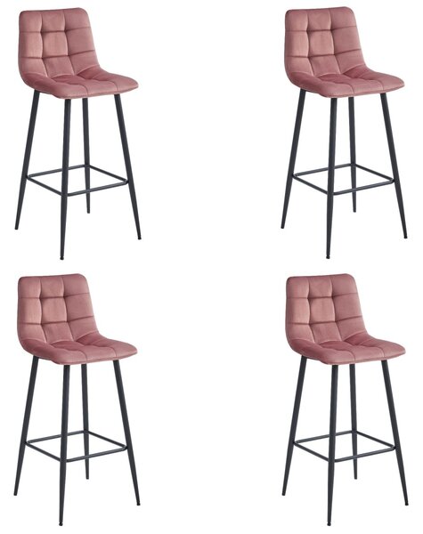 Scaun de bar ARCETO VELVET cu picioare negre, roz