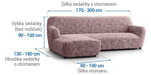 Huse cu două elastice GRAFITI NOU castaniu canapea cu otoman stânga (l. 170 - 300 cm)