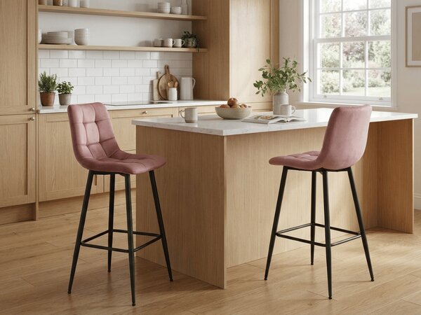 Scaun de bar ARCETO VELVET cu picioare negre, roz