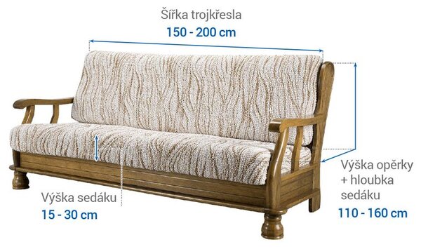 Huse bielastice UNIVERSO NOU bej cu dungi 3fotoliu cu manere de lemn (l. 150 - 200 cm)