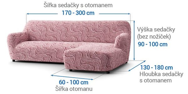 Huse bielastice BRILLANTE bordo canapea cu otoman dreapta (l. 170 - 300 cm)