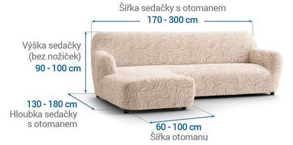Huse bielastice BRILLANTE bej canapea cu otoman stânga (l. 170 - 300 cm)