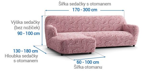 Huse bielastice BRILLANTE bordo canapea cu otoman stânga (l. 170 - 300 cm)