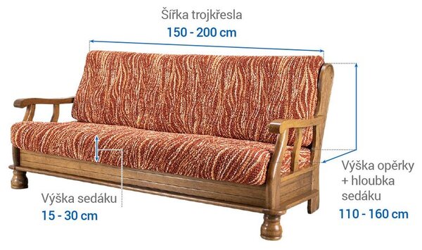 Huse bielastice UNIVERSO NOU dungi cărămizii 3fotoliu cu manere de lemn (l. 150 - 200 cm)