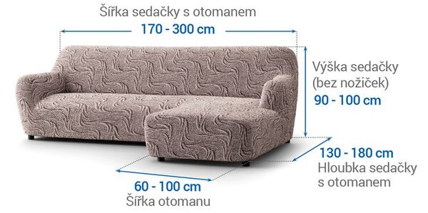 Huse bielastice BRILLANTE maro canapea cu otoman dreapta (l. 170 - 300 cm)