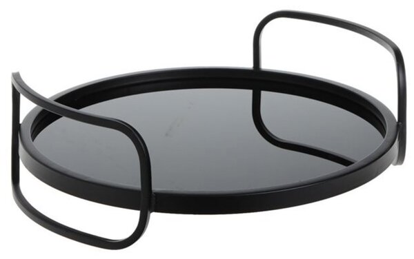 Tava metalica eleganta Pufo Black cu oglinda pentru decor si servire aperitive, prajituri sau fructe, 38 cm