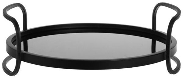 Tava metalica eleganta Pufo Black cu oglinda pentru decor si servire aperitive, prajituri sau fructe, 38 cm