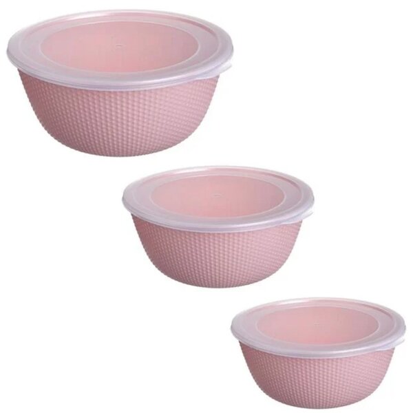 Set 3 Caserole Rotunde Cu Capac, Rezistente Pentru Cuptorul cu Microunde, Capacitate 500/1000/2000 ml, Roz