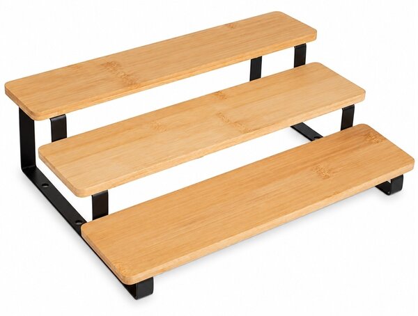 Suport condimente Pufo Bamboo din bambus, organizator pentru bucatarie, baie, birou, produse cosmetice, 3 nivele, 32 x 23 cm