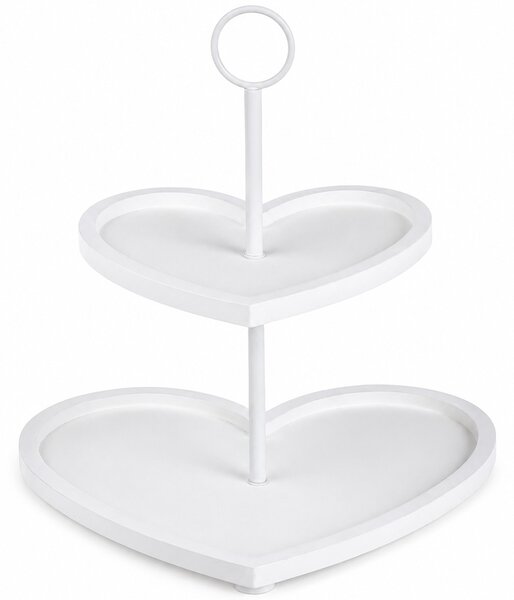 Suport etajat Pufo Heart cu 2 nivele, pentru prajituri, mini torturi, fructe, aperitive, alb