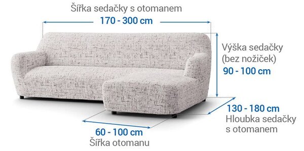 Huse bielastice VITTORIA smântânii canapea cu otoman dreapta (l. 170 - 300 cm)