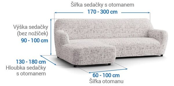 Huse bielastice VITTORIA smântânii canapea cu otoman stânga (l. 170 - 300 cm)