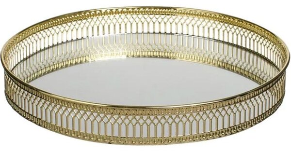 Tava eleganta Pufo Golden cu oglinda pentru servire prajituri, desert, aperitive si decor masa, 25 cm