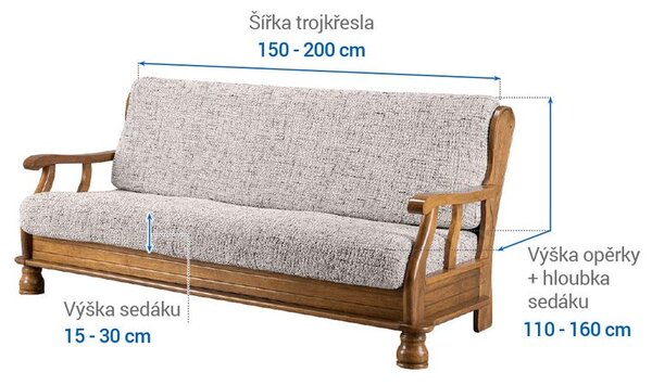 Huse bielastice VITTORIA smântânii 3fotoliu cu manere de lemn (l. 150 - 200 cm)