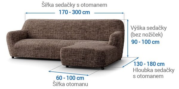 Huse bielastice VITTORIA maro canapea cu otoman dreapta (l. 170 - 300 cm)
