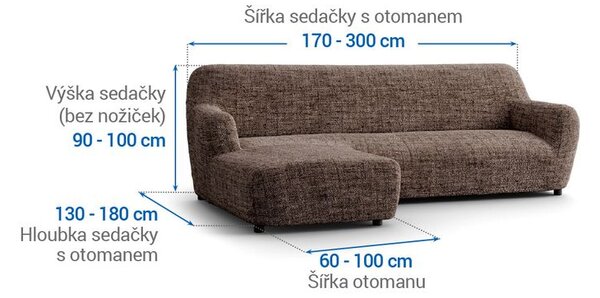 Huse bielastice VITTORIA maro canapea cu otoman stânga (l. 170 - 300 cm)