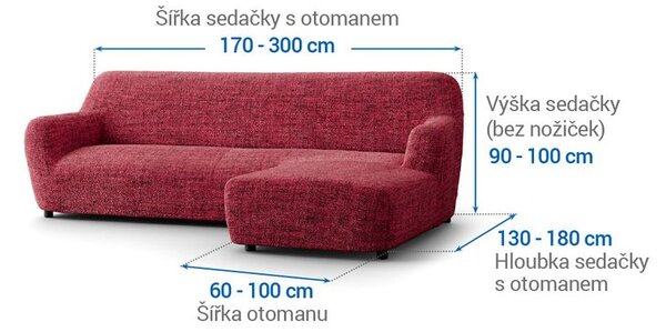 Huse bielastice VITTORIA bordo canapea cu otoman dreapta (l. 170 - 300 cm)