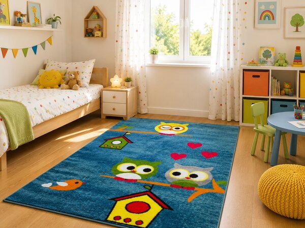 Covor Pentru Copii, Kolibri Bufnite 11205, Albastru, 120x170 cm