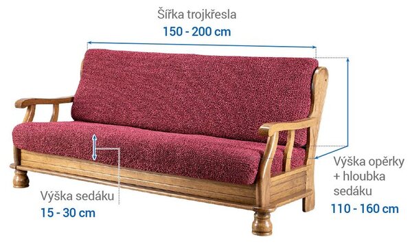 Huse bielastice VITTORIA bordo 3fotoliu cu manere de lemn (l. 150 - 200 cm)