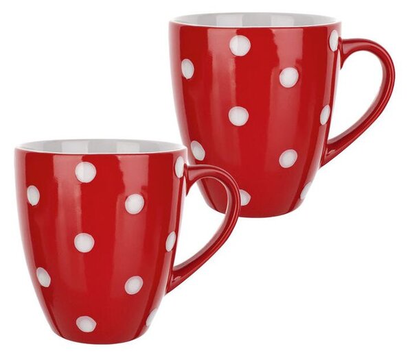 Set căni din ceramică PUNCTE, roşii, 400 ml, 2 buc